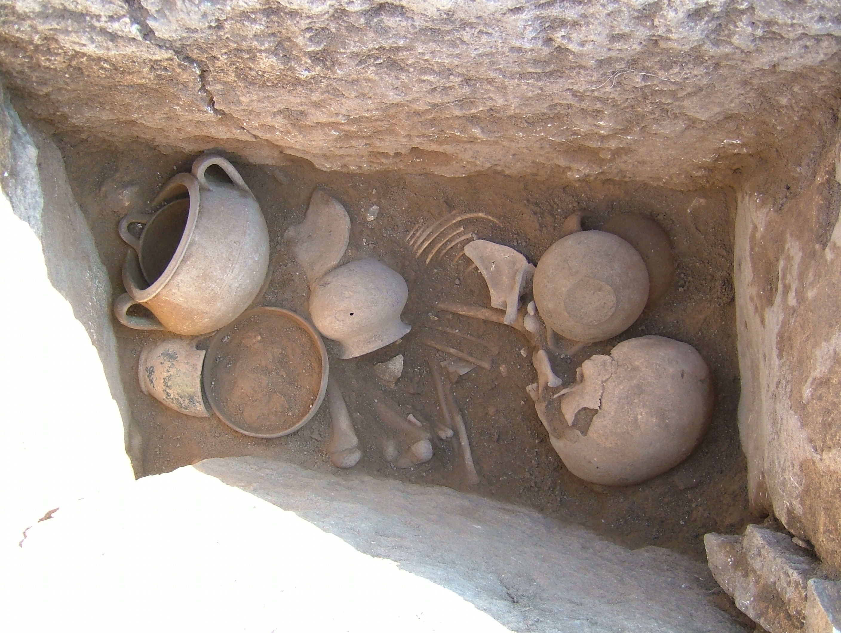 Esempio di sepoltura con inumato in posizione rannicchiata (Monte Sannace T 17-2004).